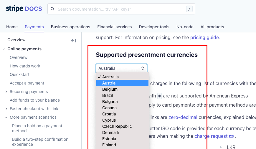 Stripe supported currencies